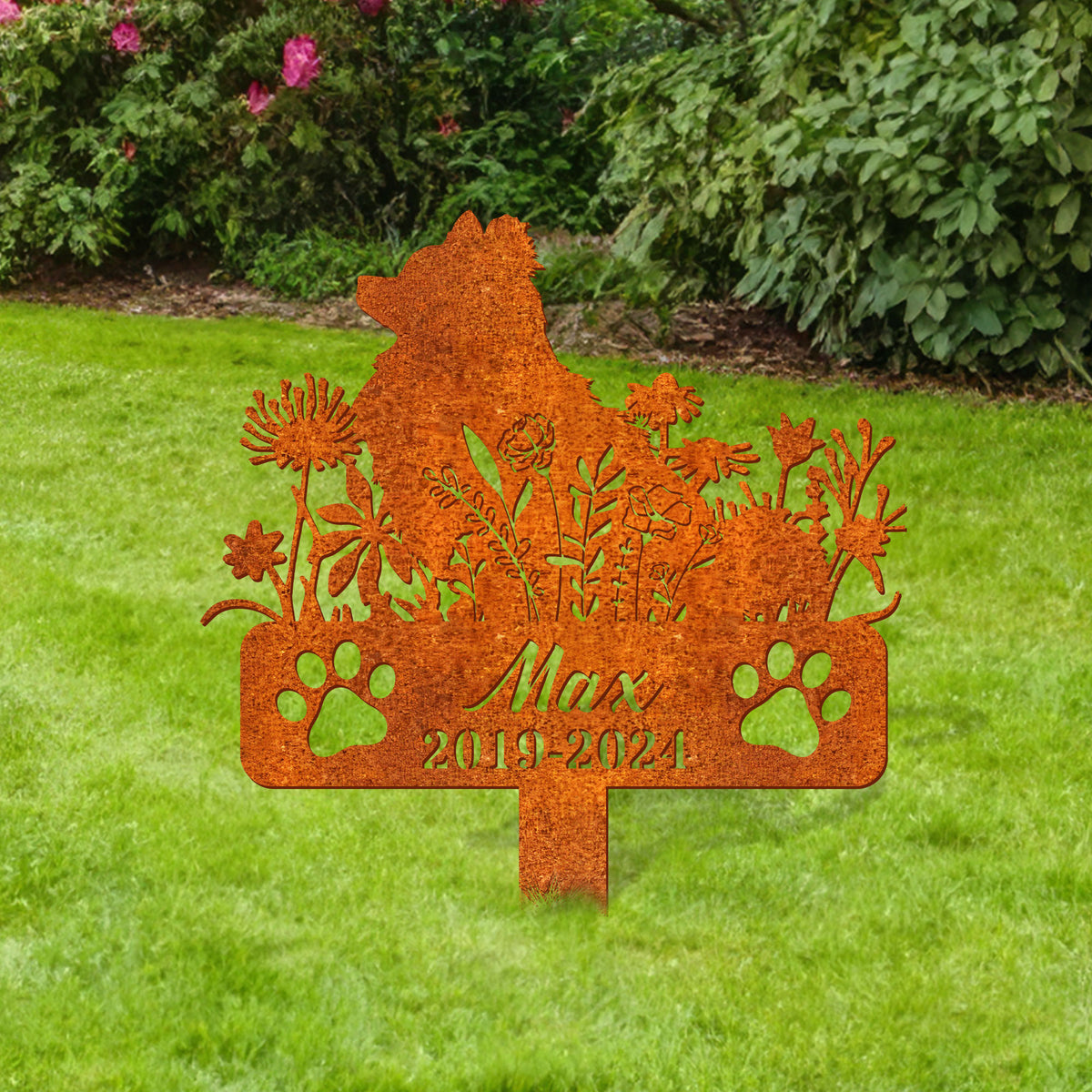 Personalized Dog Memorial Stake, Pomeranian Memorial Stake Corten Sign Pet Grave Markers Sign, Pet Loss Gift, Sympathy Sign, Remembrance Stake