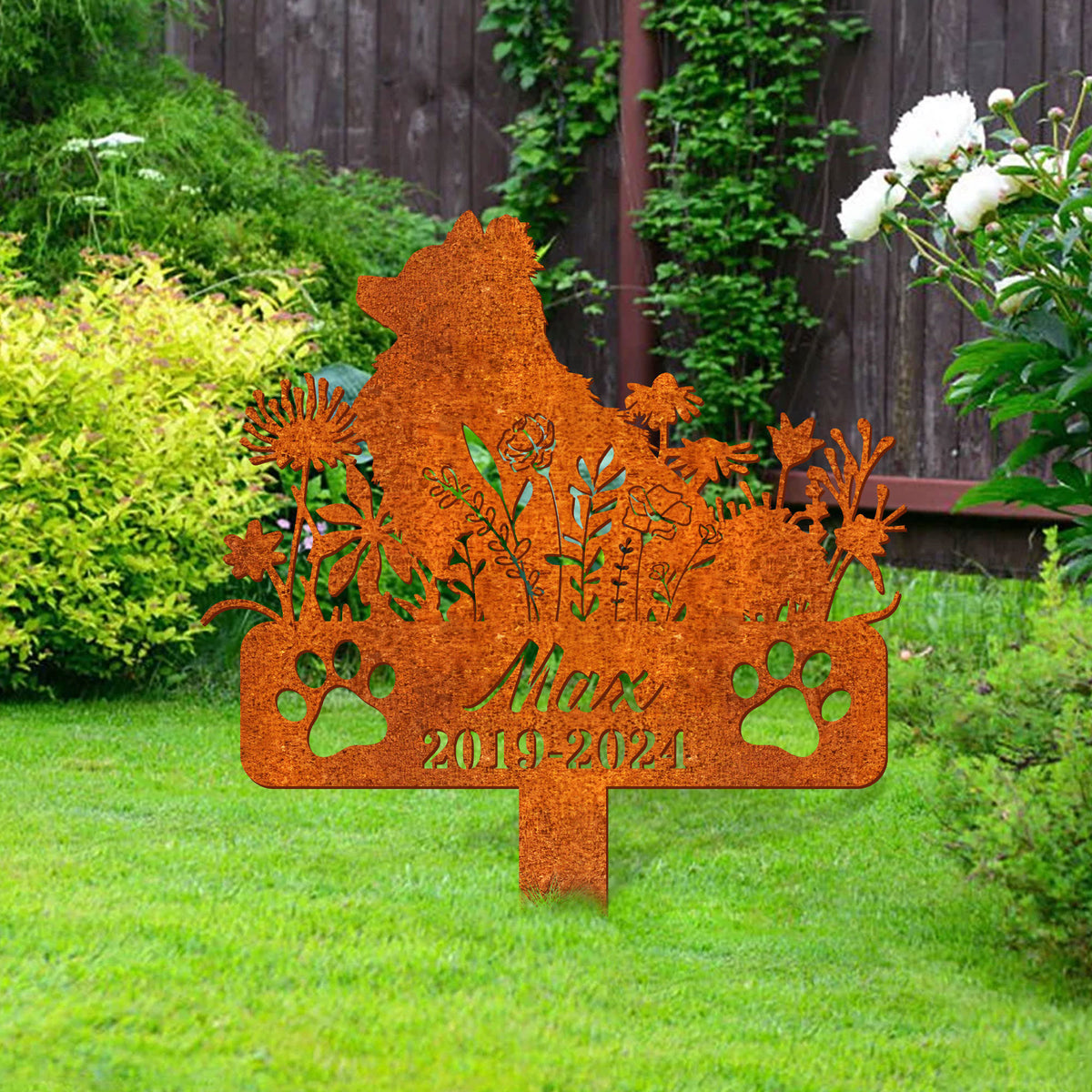 Personalized Dog Memorial Stake, Pomeranian Memorial Stake Corten Sign Pet Grave Markers Sign, Pet Loss Gift, Sympathy Sign, Remembrance Stake