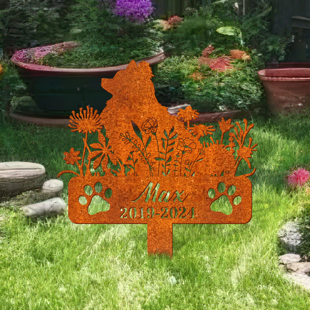 Personalized Dog Memorial Stake, Pomeranian Memorial Stake Corten Sign Pet Grave Markers Sign, Pet Loss Gift, Sympathy Sign, Remembrance Stake