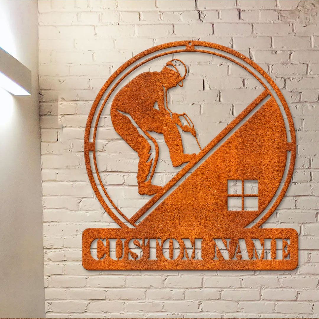 Custom Work Repairs Roofs Metal Wall Art Personalized Roofer Name Sign Led Light Home Decor Roofing Sign Decor Birthday Gift Cabin Sign