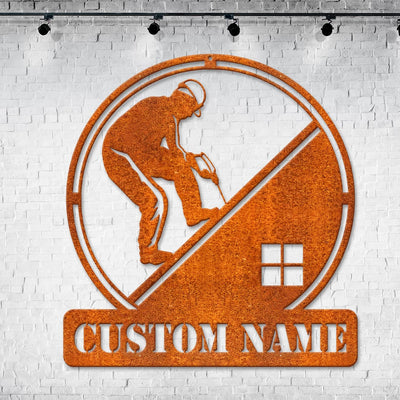 Custom Work Repairs Roofs Metal Wall Art Personalized Roofer Name Sign Led Light Home Decor Roofing Sign Decor Birthday Gift Cabin Sign