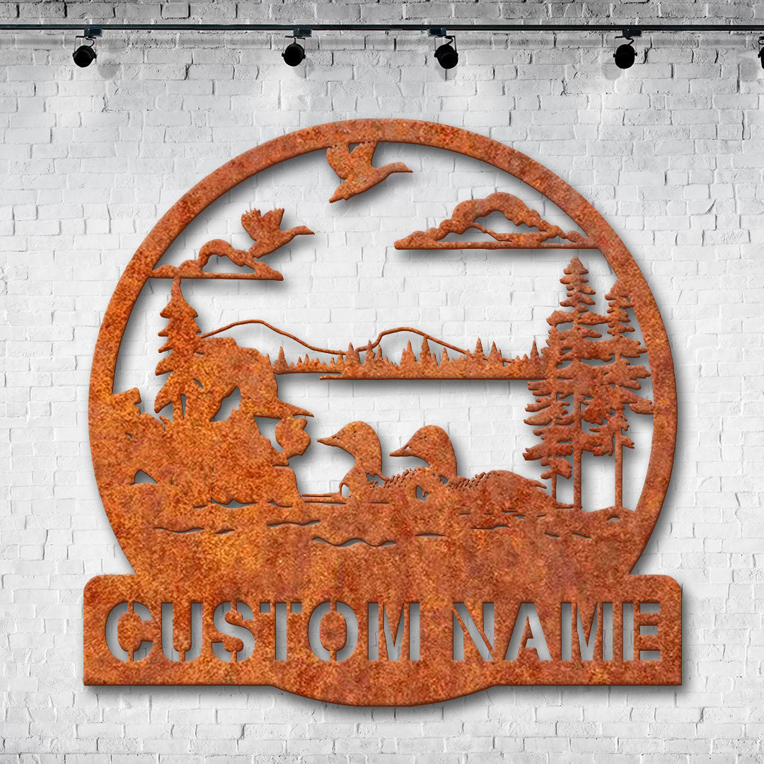 Custom Duck Cabin Metal Wall Art Lake House Sign Personalized Duck Lake Loon Scene Name Sign Home Decor Lake And Forest Decor Housewarming