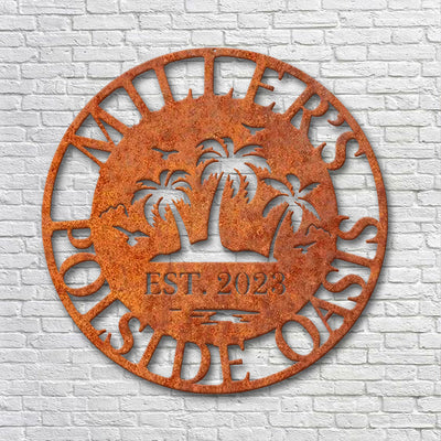Personalized Metal Poolside Sign Patio Sign Metal Swimming Pool Sign Backyard Sign Custom Backyard Decor Poolside Sign Housewarming Gift