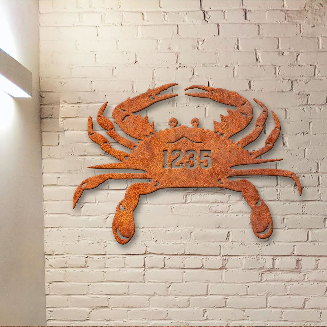 Custom Crab Metal Sign Personalized Beach House Decor Crab Wall Hangings Metal Adress Sign Birthday Gift Beach House Sign