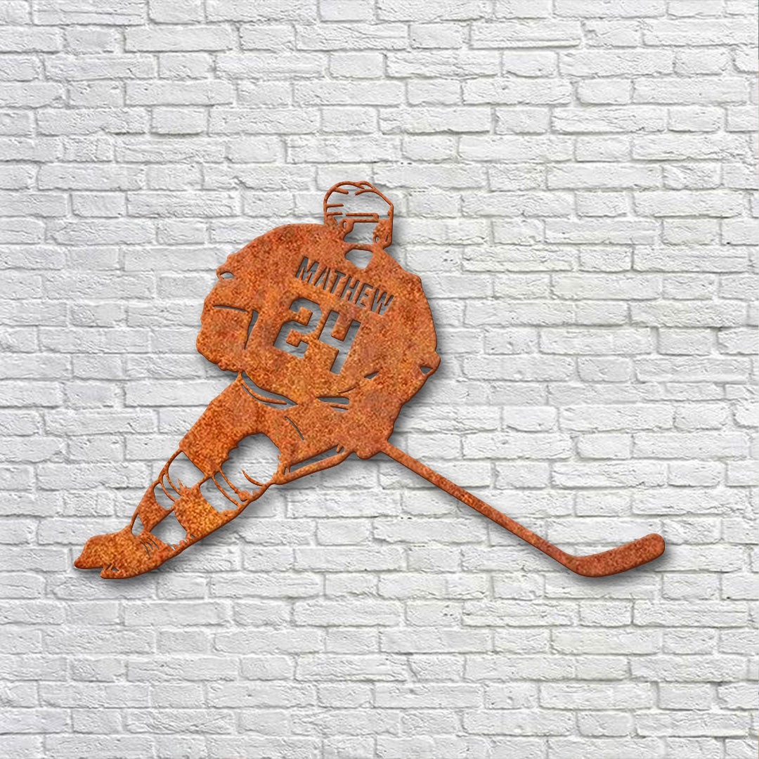 Custom Metal Hockey Sign With Led, Personalized Hockey Name & Number Wall Art Led Light, Hockey Gifts For Boys Bedroom, Hockey Player Sign