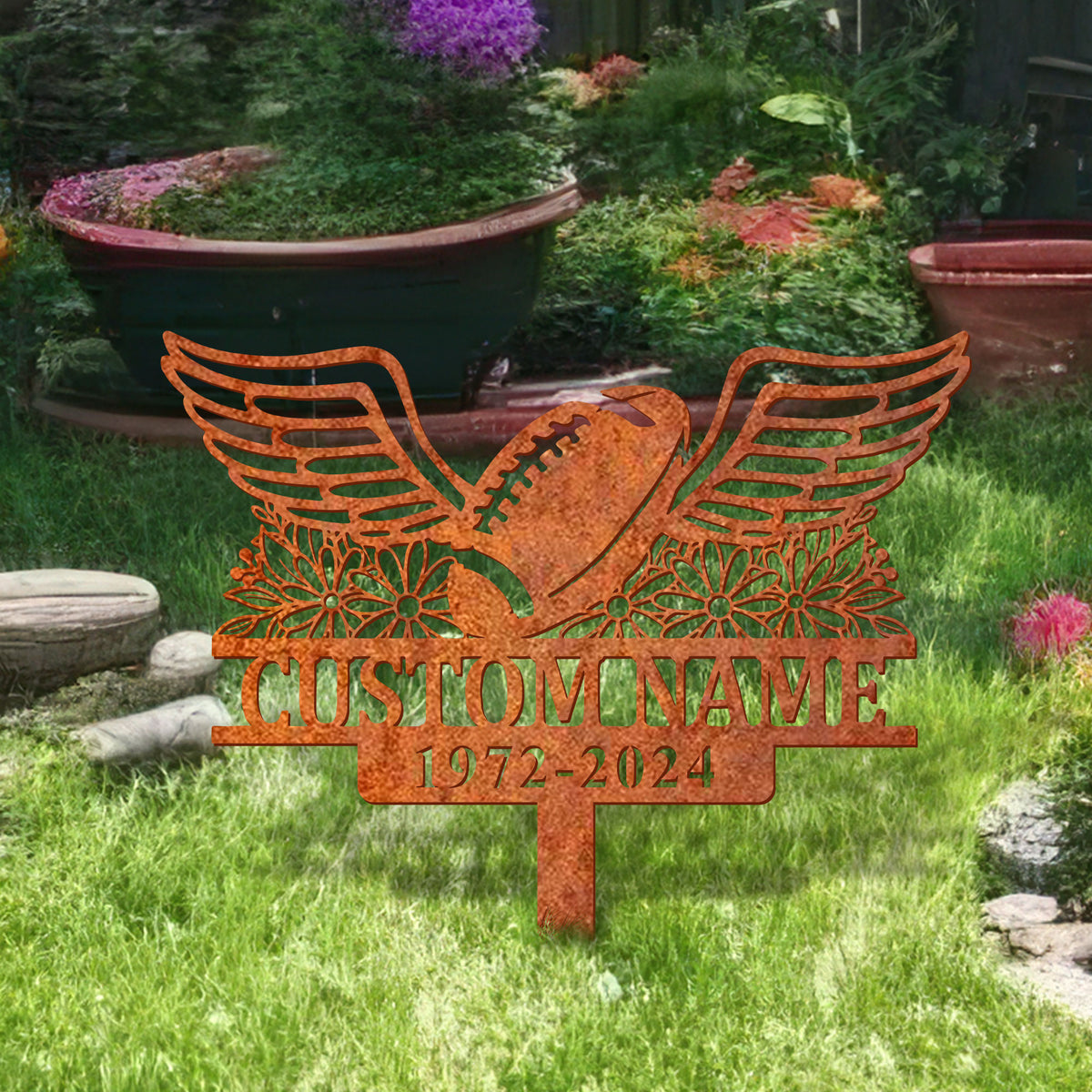 Personalized Football Memorial Garve Maker, Us Football Memorial Plaque Stake, Grave Marker, Football Sympathy Sign, Football Lover Gift