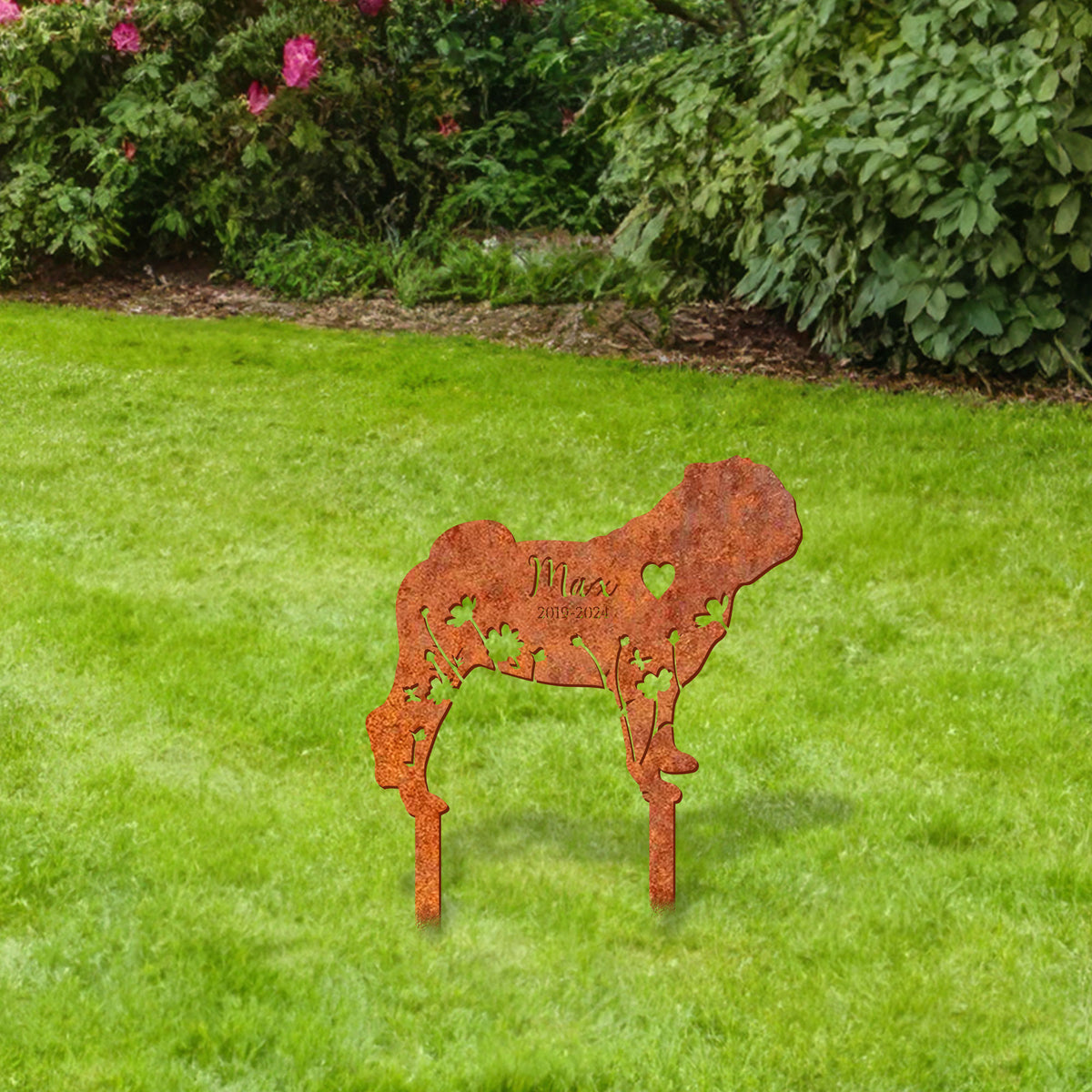 Pug Memorial Stake Corten Sign Personalized Pug Metal Stake, Grave Marker, Garden Decor, Custom Dog Memorial Stake Dog Lover Gift, Pet Loss Gift