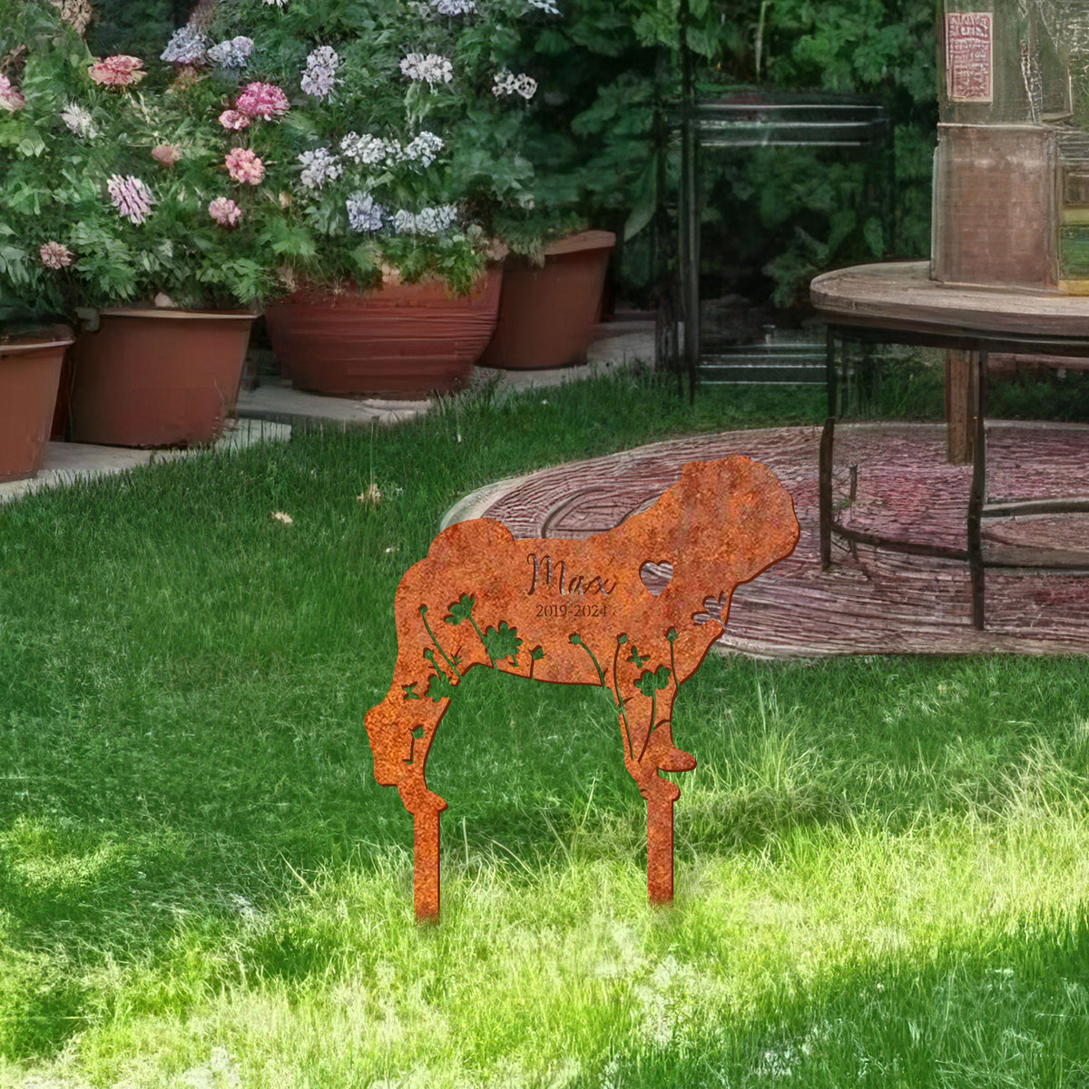 Pug Memorial Stake Corten Sign Personalized Pug Metal Stake, Grave Marker, Garden Decor, Custom Dog Memorial Stake Dog Lover Gift, Pet Loss Gift