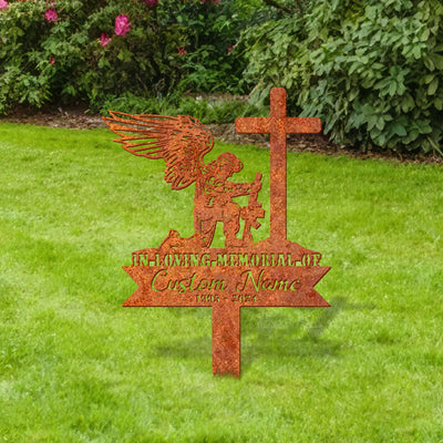 Personalize Soldier Kneeling At Cross Sign Soldier Memorial Veteran Memorial Stake, Veteran Sign, Sympathy Sign, Grave Marker, Remembrance Stake