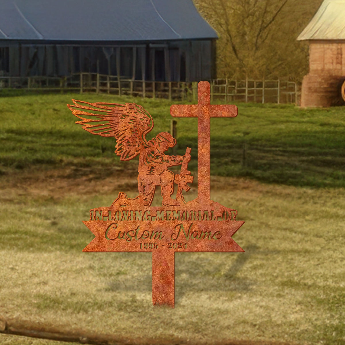Personalize Soldier Kneeling At Cross Sign Soldier Memorial Veteran Memorial Stake, Veteran Sign, Sympathy Sign, Grave Marker, Remembrance Stake