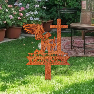 Personalize Soldier Kneeling At Cross Sign Soldier Memorial Veteran Memorial Stake, Veteran Sign, Sympathy Sign, Grave Marker, Remembrance Stake
