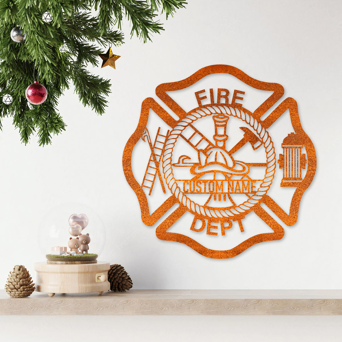 Custom Firefighter Maltese Cross Metal Wall Art Led Personalized Fireman Name Sign Home Decor Fire Department Nursery Decoration Dad Gift