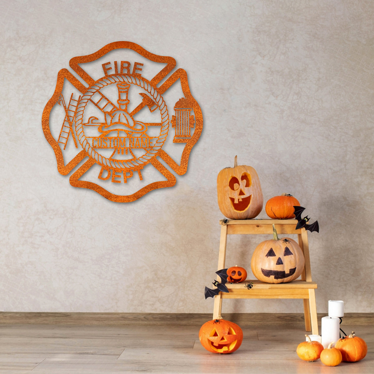 Custom Firefighter Maltese Cross Metal Wall Art Led Personalized Fireman Name Sign Home Decor Fire Department Nursery Decoration Dad Gift