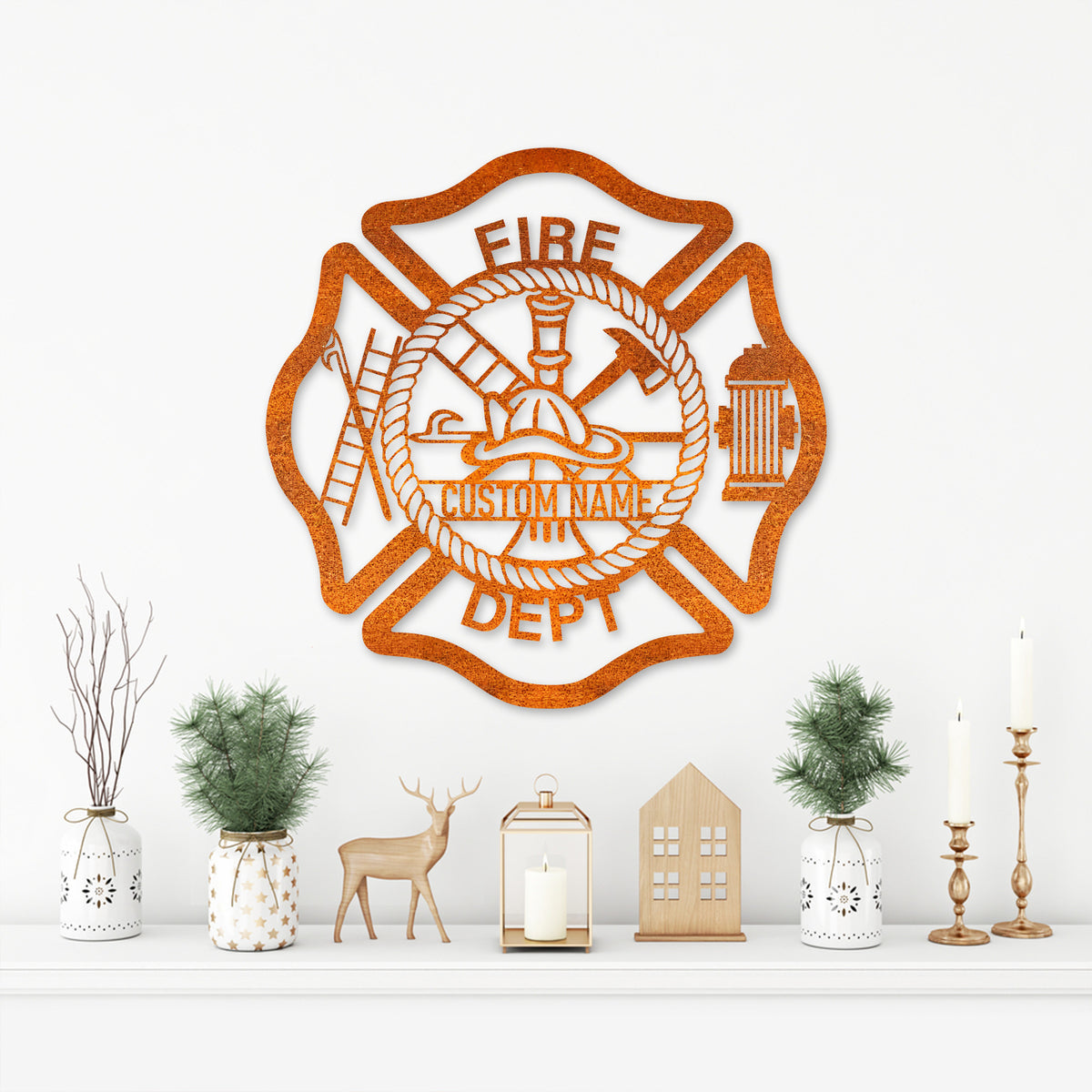 Custom Firefighter Maltese Cross Metal Wall Art Led Personalized Fireman Name Sign Home Decor Fire Department Nursery Decoration Dad Gift
