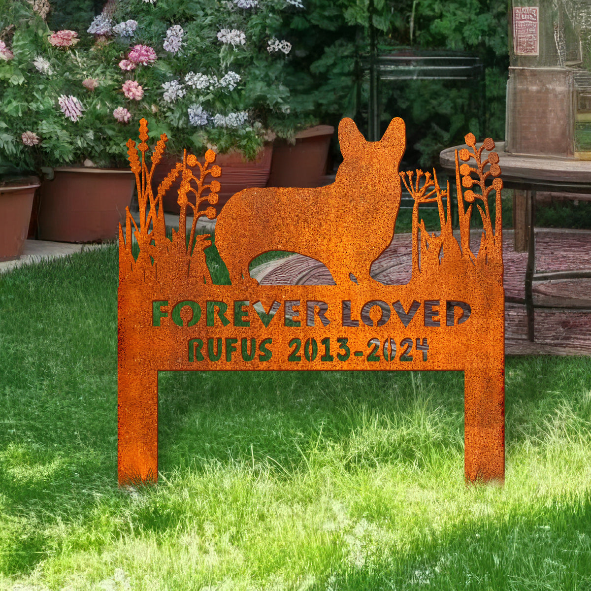 Corgi Memorial Stake Corten Sign Personalized, Pet Grave Markers Sign, Corgi Gift, Sign With Stake, Pet Loss Gift, Sympathy Sign, Remembrance Stake