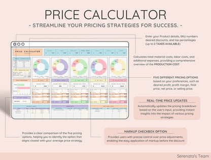 Calculadora de precios y ganancias para pequeñas empresas con 5 estrategias de precios y hasta 2 impuestos | Guía de precios | Plantilla de hoja de cálculo de lista de precios