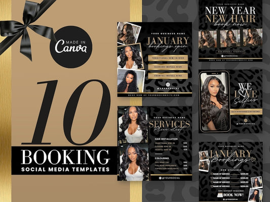 10 Black and Gold Booking Flyer, Appointments Available, Calendar Flyer, Bookings Open, Hair, MUA, Lashes, Nails, Editable Canva Template