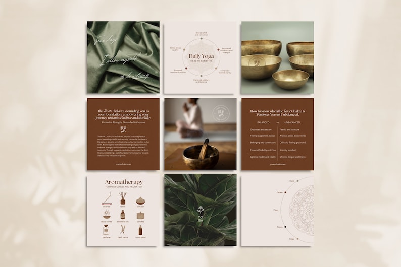 Yoga Social Media Templates, Canva Templates, Instagram Posts, Editable in Canva, Holistic Health, Yoga Studios, Wellness, Meditation