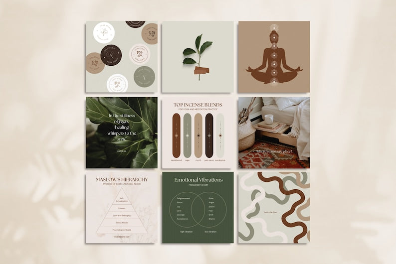 Yoga Social Media Templates, Canva Templates, Instagram Posts, Editable in Canva, Holistic Health, Yoga Studios, Wellness, Meditation