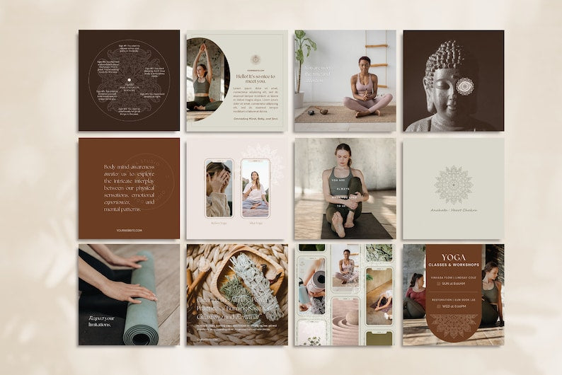 Yoga Social Media Templates, Canva Templates, Instagram Posts, Editable in Canva, Holistic Health, Yoga Studios, Wellness, Meditation