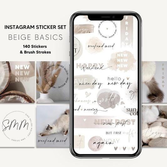 140 Instagram Story Stickers Beige Basics