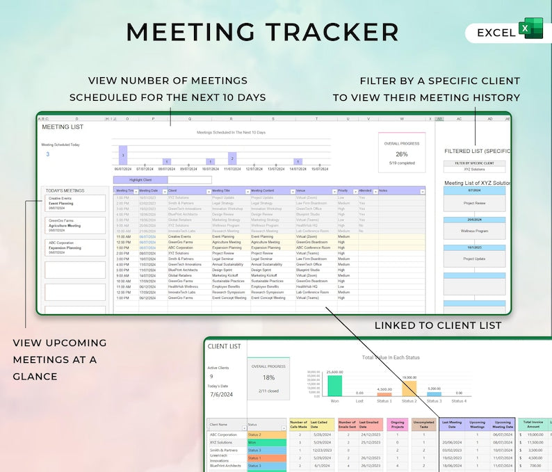 Seguimiento de clientes de Excel | Panel de CRM, plantilla para pequeñas empresas, seguimiento de negocios de Excel, hoja de cálculo de negocios de Business Planner, seguimiento de clientes potenciales