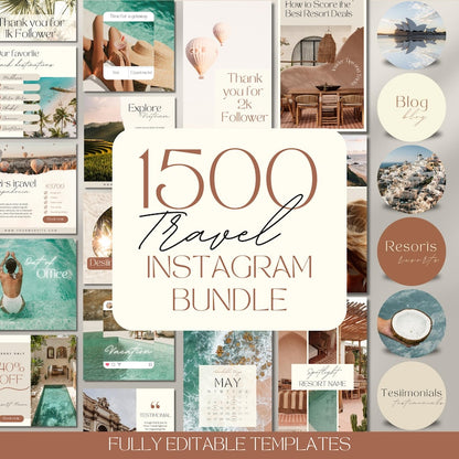 Travel Instagram Bundle Templates, Travel Agent Social Media, Instagram Canva Template, Travel Blogger Content, Travel Agency Marketing Post