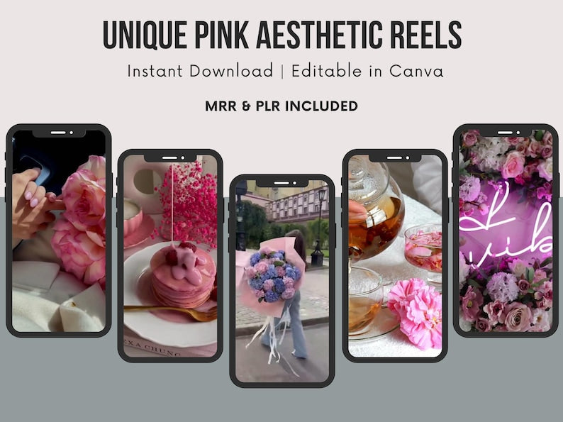 1200+ Pink Aesthetic Faceless Reels, Stories and Posts with Master Resell & Private Label Rights, MRR PLR Pink IG Digital Marketing Videos