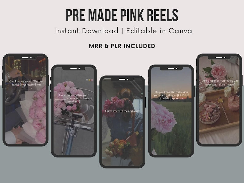 1200+ Pink Aesthetic Faceless Reels, Stories and Posts with Master Resell & Private Label Rights, MRR PLR Pink IG Digital Marketing Videos