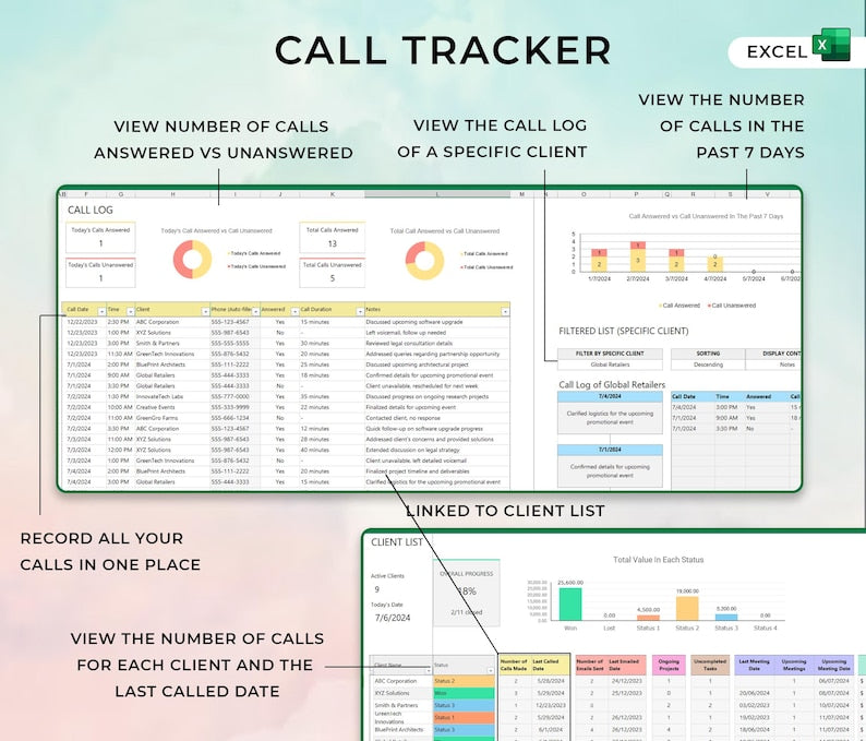 Seguimiento de clientes de Excel | Panel de CRM, plantilla para pequeñas empresas, seguimiento de negocios de Excel, hoja de cálculo de negocios de Business Planner, seguimiento de clientes potenciales