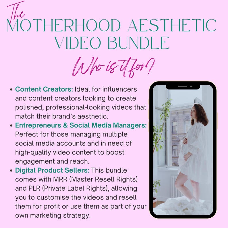 Faceless Motherhood & Pregnancy Aesthetic B-Roll Videos for Instagram Reels Stories TikTok | Private Label and Master Resell Rights PLR MRR