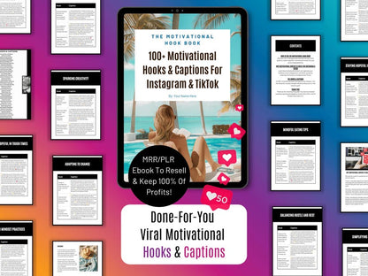 Ganchos motivacionales para TikTok Reels e Instagram Reels, ganchos virales y subtítulos | Plantillas de redes sociales MRR PLR que generan ventas DFY