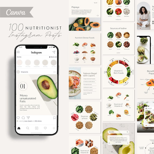 100 Nutrition Coach Instagram Post Templates | Wellness Templates | Instagram Engagement | Nutritionist Social Media Posts | Canva Templates