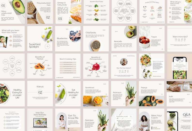 100 Nutrition Coach Instagram Post Templates | Wellness Templates | Instagram Engagement | Nutritionist Social Media Posts | Canva Templates