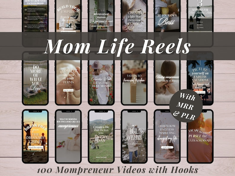 100 Motherhood Reels w/ Hooks Done For You Master Resell Rights MRR PLR Digital Product Faceless Mom Reels Bundle DFY Instagram Content