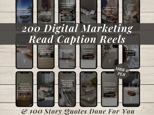 200 Digital Marketing Reels w/ Read Captions & Hooks Faceless Instagram Story Quotes Master Resell Rights MRR PLR Product DFY Canva Template