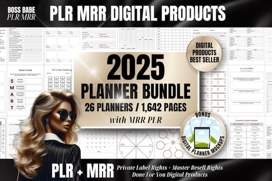 Paquete de plantillas de planificador digital MRR PLR 2025 Derechos de reventa maestra Productos digitales más vendidos Productos digitales PLR Los más vendidos digitales