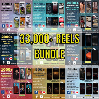 33,000+ Reels Bundle, Editable Short Videos, For Engagement and boost reach on social media, Vertical Videos