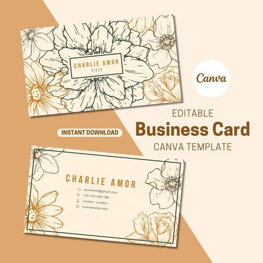 Floral Boho Business Card Template - Customisable Canva Template - Editable Design - DIY Printable - Instant Download